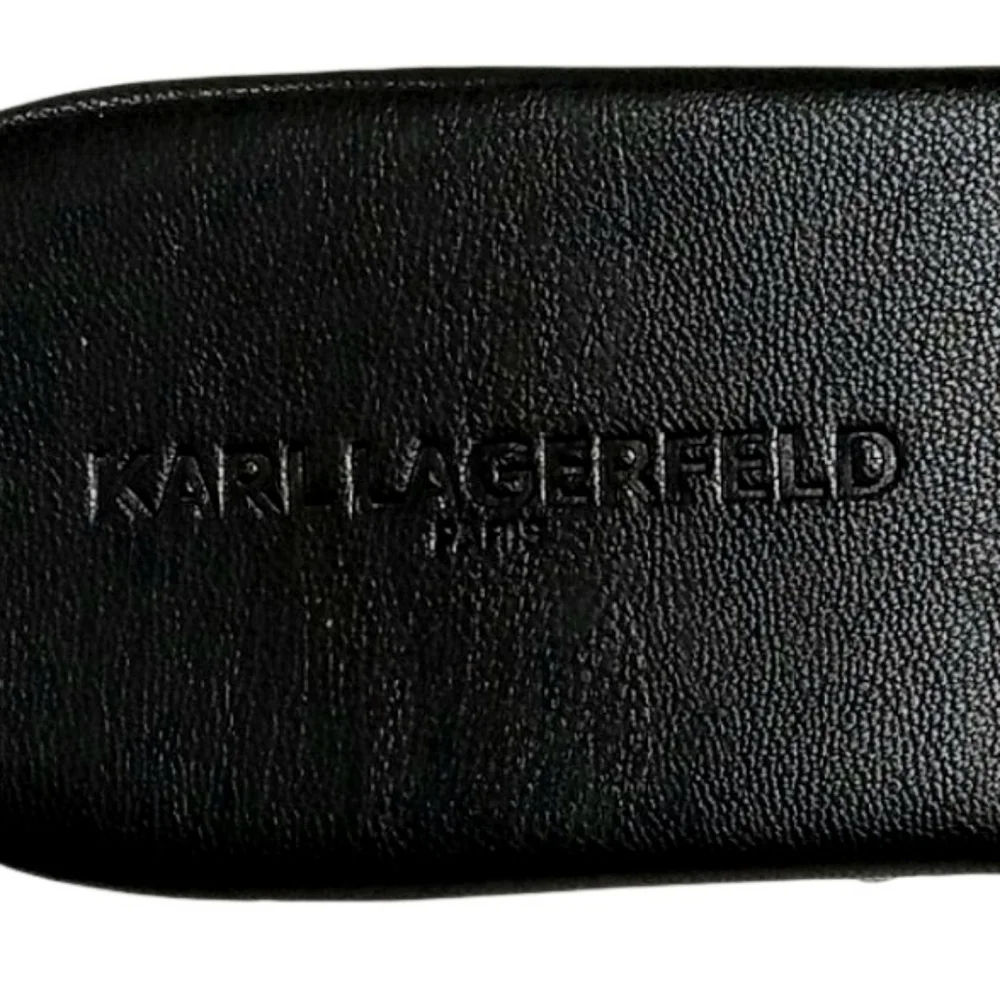 Karl Lagerfeld Beda Black Leather Logo Slides Sz 11